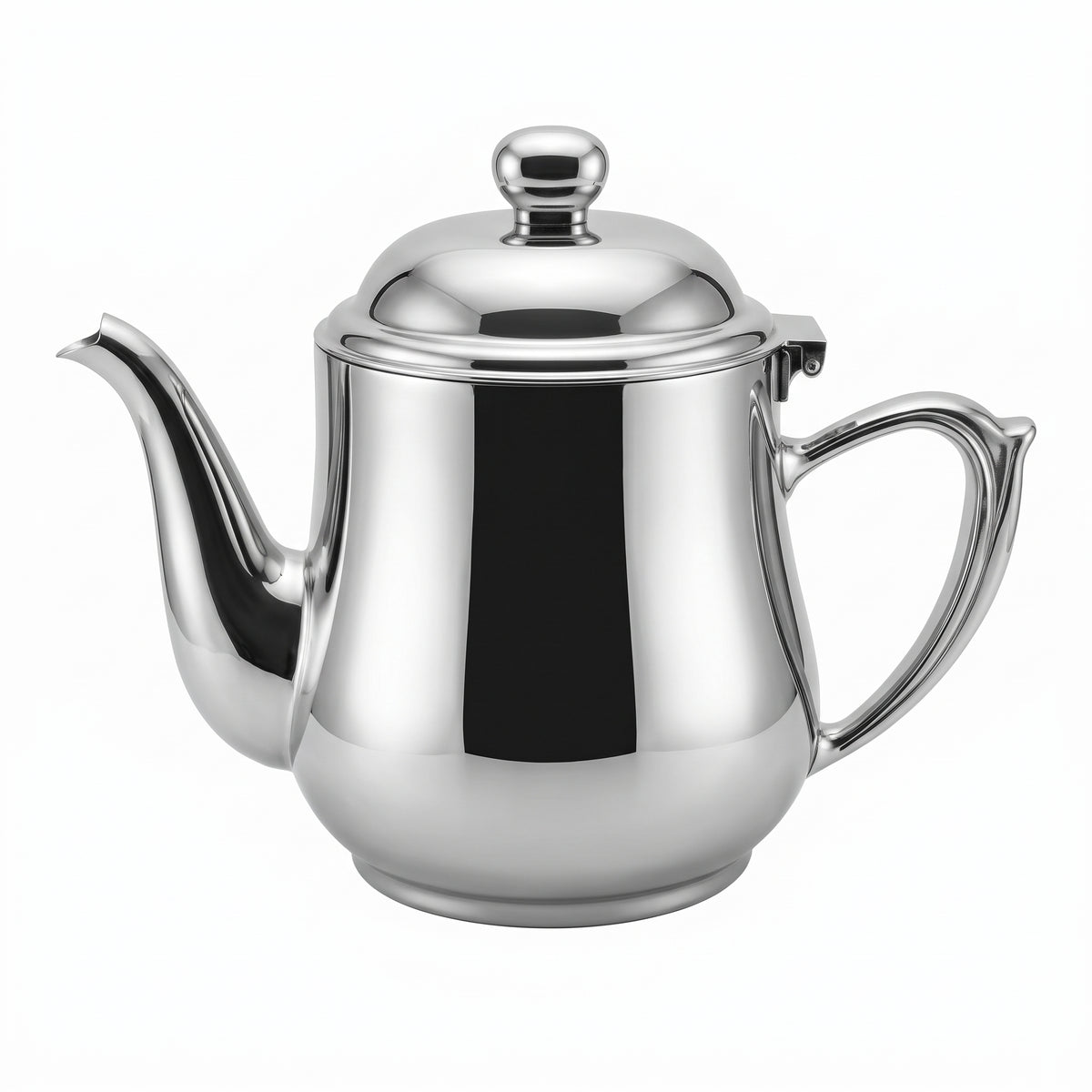 Ovalite Goose-Neck Tea Pot — 304 stainless steel, mirror polished, W217 × 164 mm, 1.0 L