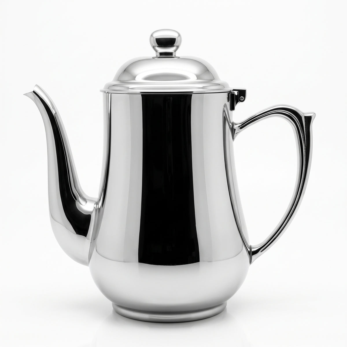 Ovalite Goose-Neck Coffee Pot — 304 stainless steel, mirror polished, W197 × 186 mm, 1.0 L