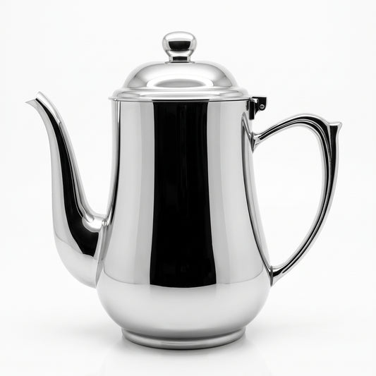 Ovalite Goose-Neck Coffee Pot — 304 stainless steel, mirror polished, W197 × 186 mm, 1.0 L