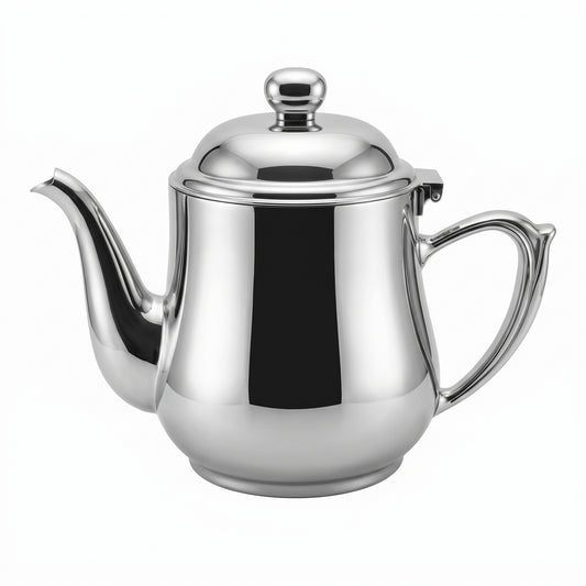Ovalite Goose-Neck Tea Pot — 304 stainless steel, mirror polished, W217 × 164 mm, 1.0 L