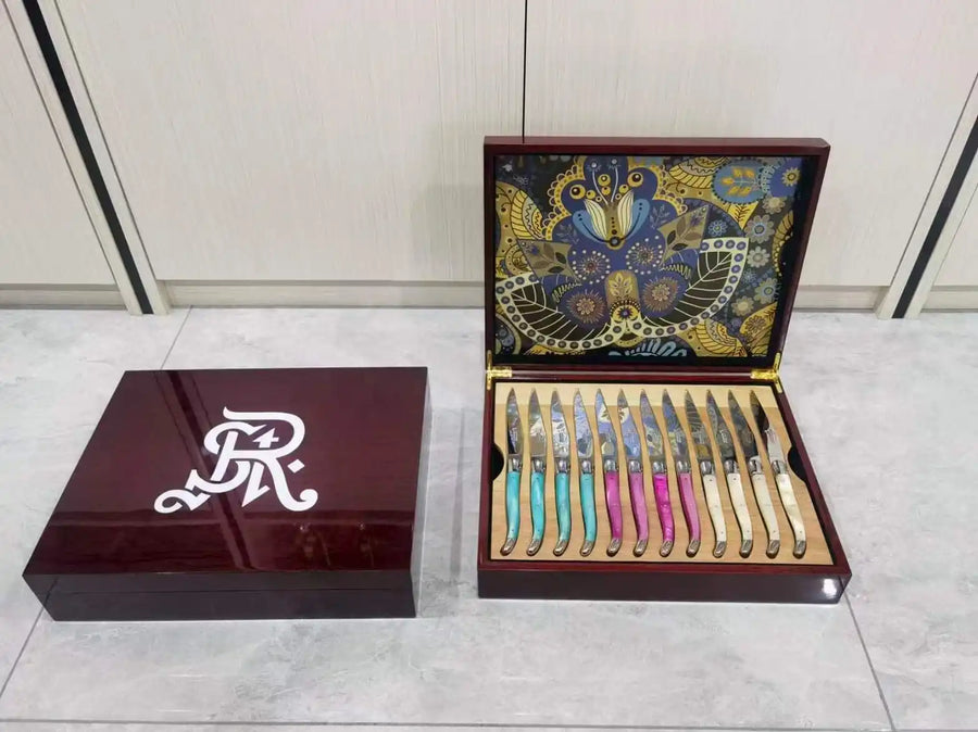 Custom wooden presentation box lid with the St. Regis monogram