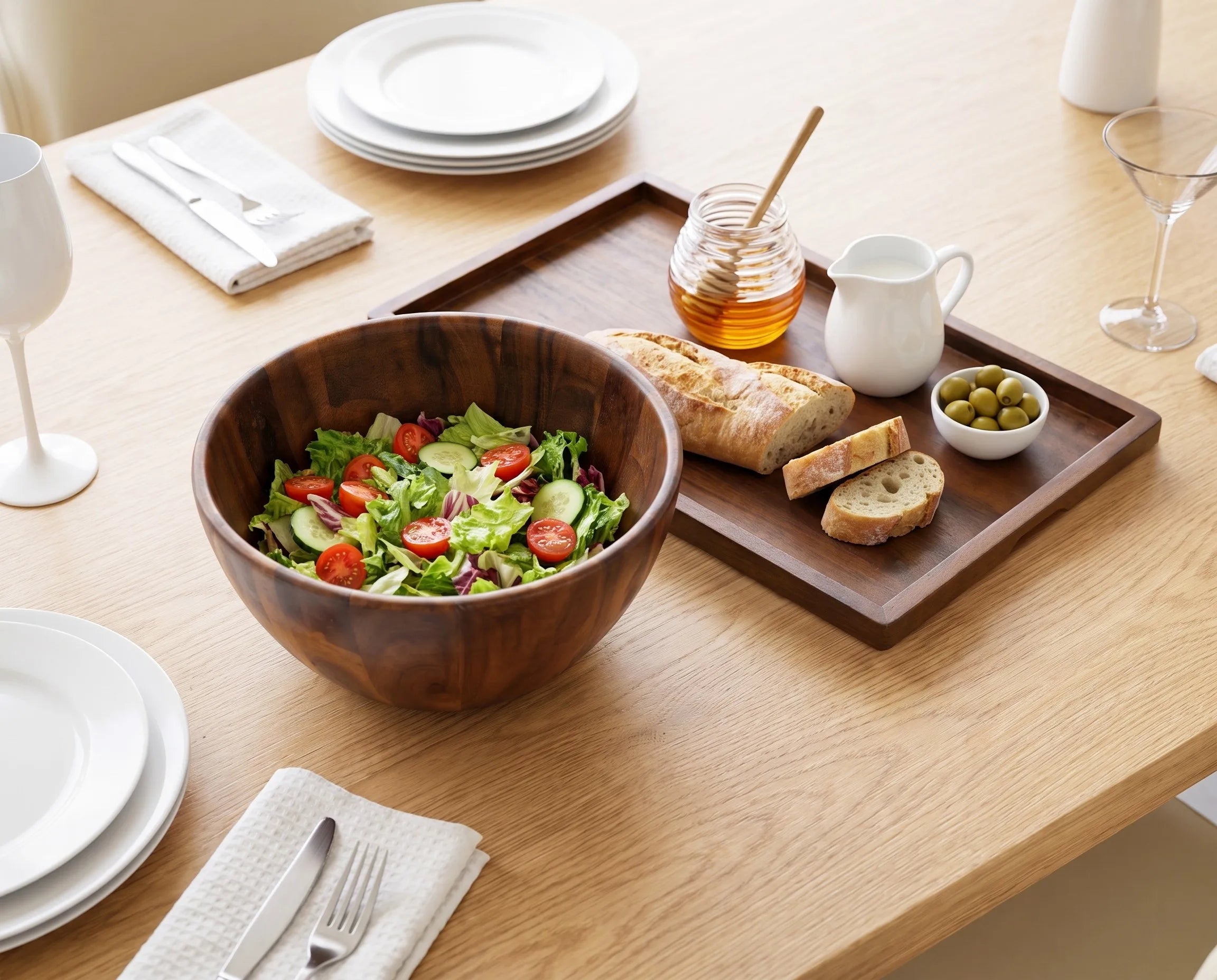 Wooden bowls and serving pieces